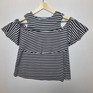 Zara Women's Horizontal Stripe Cold Should Top Black & White Medium